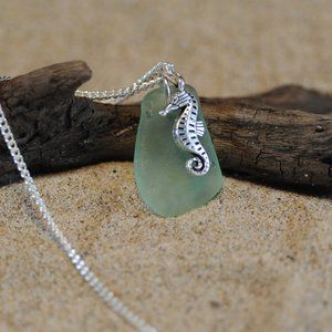 Seafoam Seahorse Sea Glass Pendant Necklace